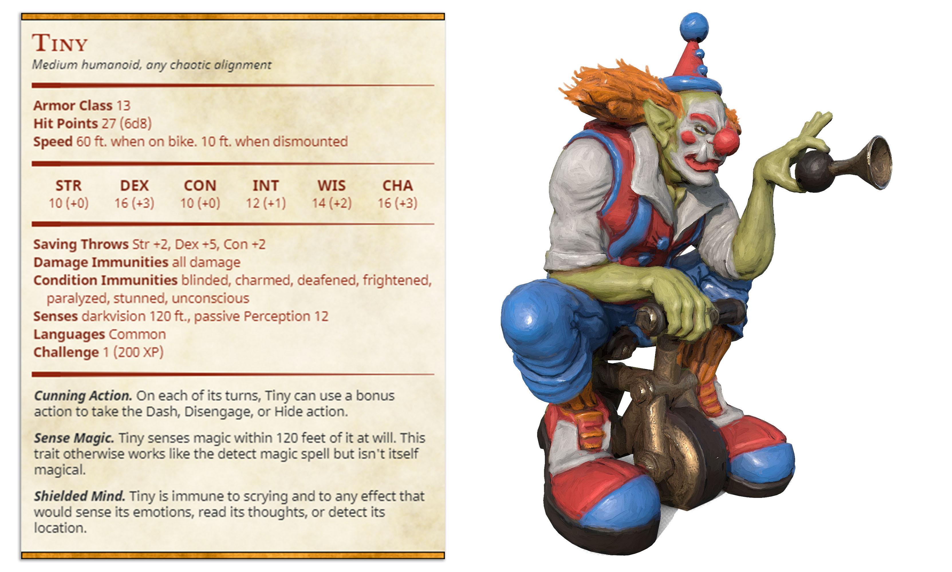 Tiny The Clown - Jerrys Circus of Horror - PRESUPPORTED - Illustrated and Stats - 32mm scale			 3d model