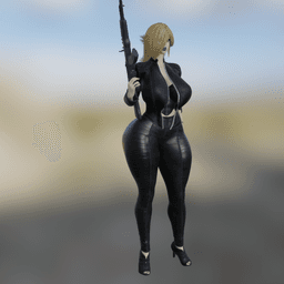 Russian Spy Woman with AK47 v2 3d model