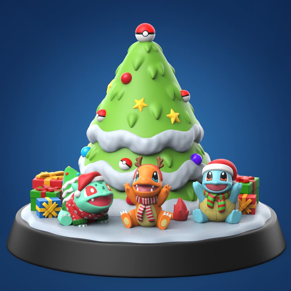 Christmas Pokemon 3 Kanto Starter (Easy Print No Supports) 3d model