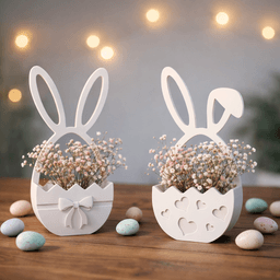 Easter Egg Basket Set | Bunny Ear Egg Holder Decor | Ribbon and Heart Pattern | 2 Piece Spring Bundl 3d model