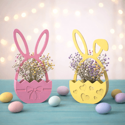 Easter Egg Basket Set | Bunny Ear Egg Holder Decor | Ribbon and Heart Pattern | 2 Piece Spring Bundl 3d model
