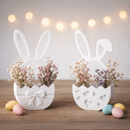 Easter Egg Basket Set | Bunny Ear Egg Holder Decor | Ribbon and Heart Pattern | 2 Piece Spring Bundl 3d model