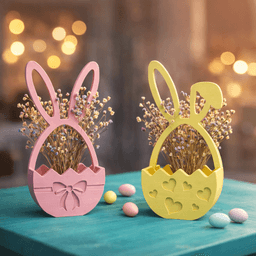 Easter Egg Basket Set | Bunny Ear Egg Holder Decor | Ribbon and Heart Pattern | 2 Piece Spring Bundl 3d model