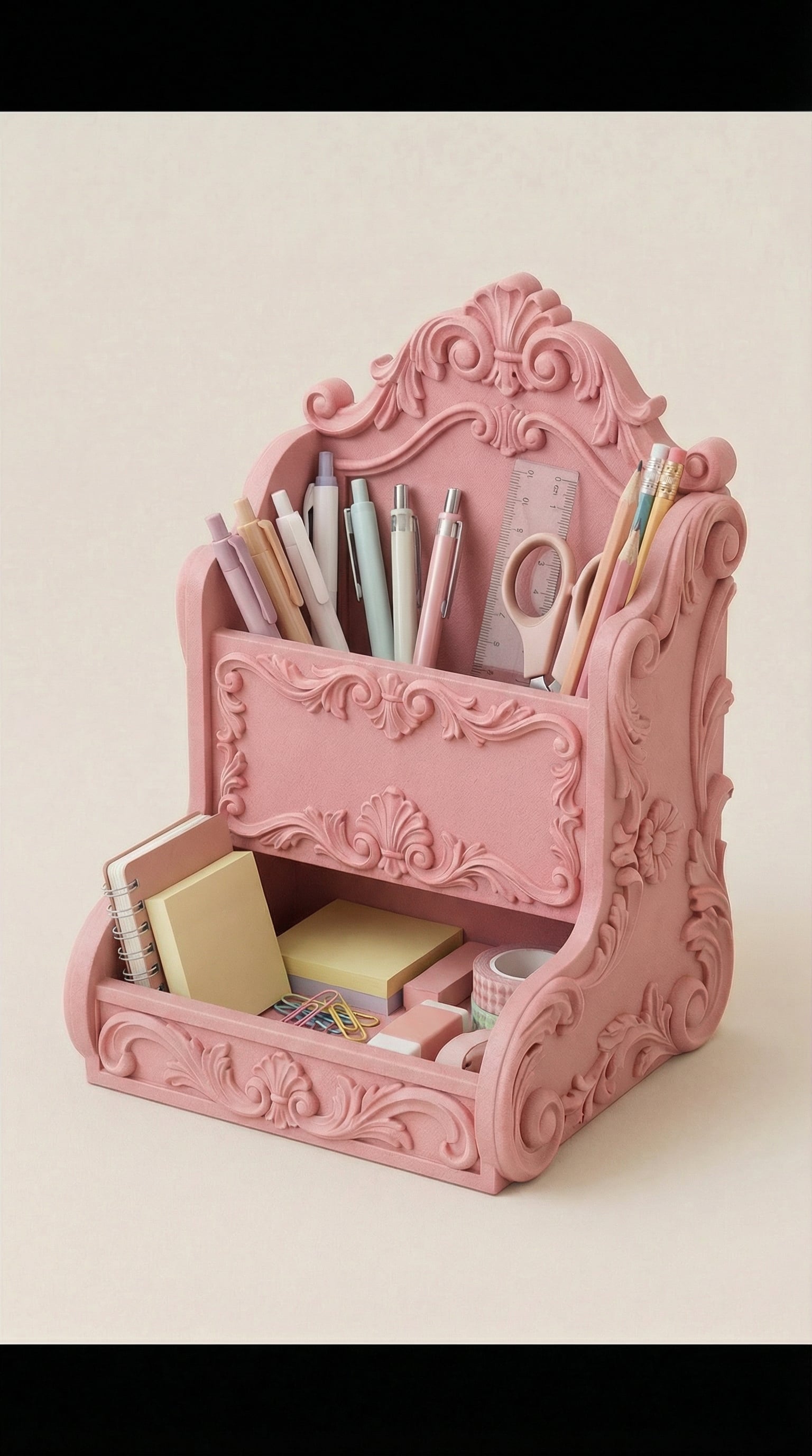 Ornate Rococo Desk Organizer - Coquette Stationery Caddy 3d model