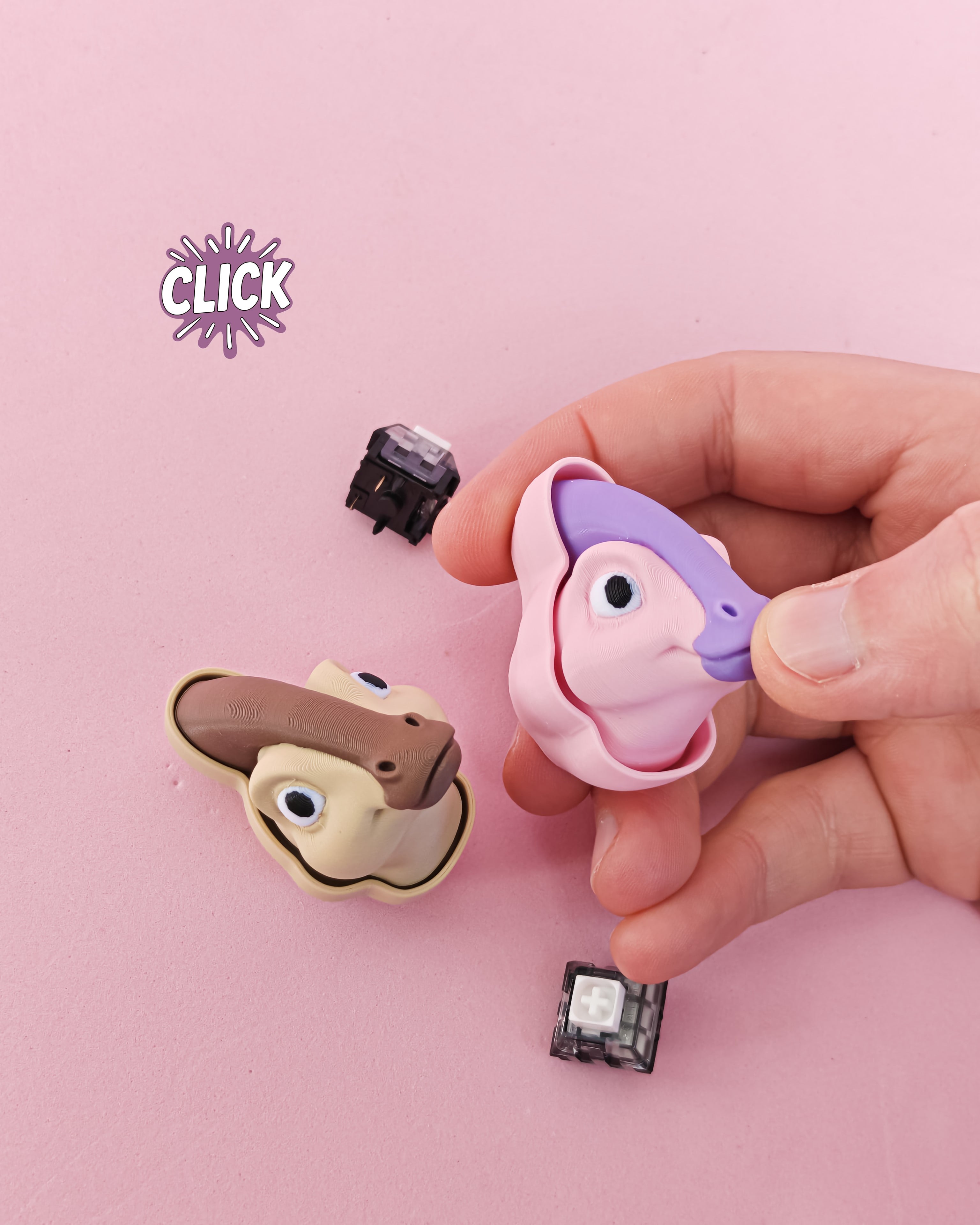 Parasaurolophus Fidget Clicker Keychain, Dinosaur Toy Clicker 3d model