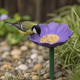 Flower Bird Feeder Set | Garden Stake Bee Bath - 3 Different Floral Stake Bundle 3d model