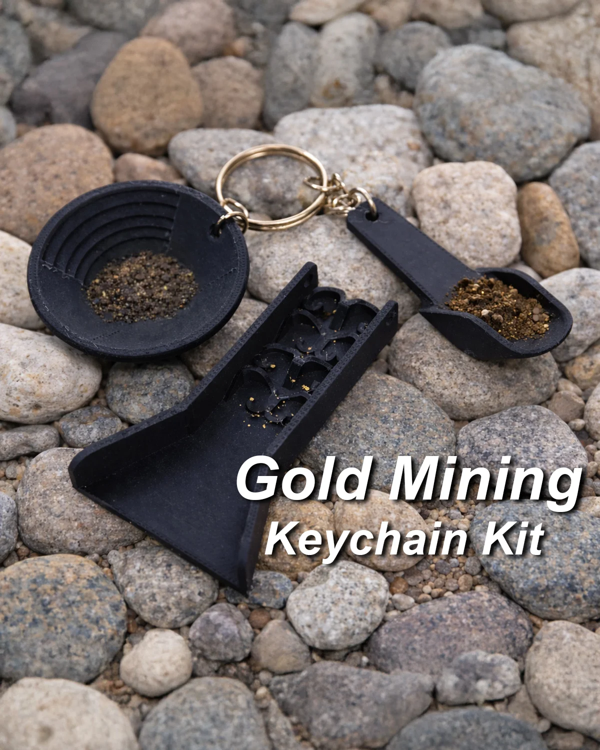 Mini Gold Mining Keychains (Pan, Sluice, Shovel) 3d model