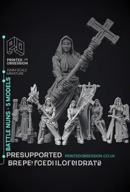 Battle Nuns - 5 Models - PRESUPPORTED - Heaven Hath No Fury - 32 mmm 3d model