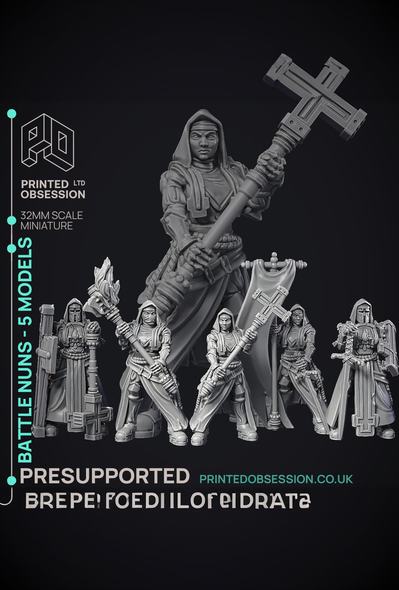 Battle Nuns - 5 Models - PRESUPPORTED - Heaven Hath No Fury - 32 mmm 3d model