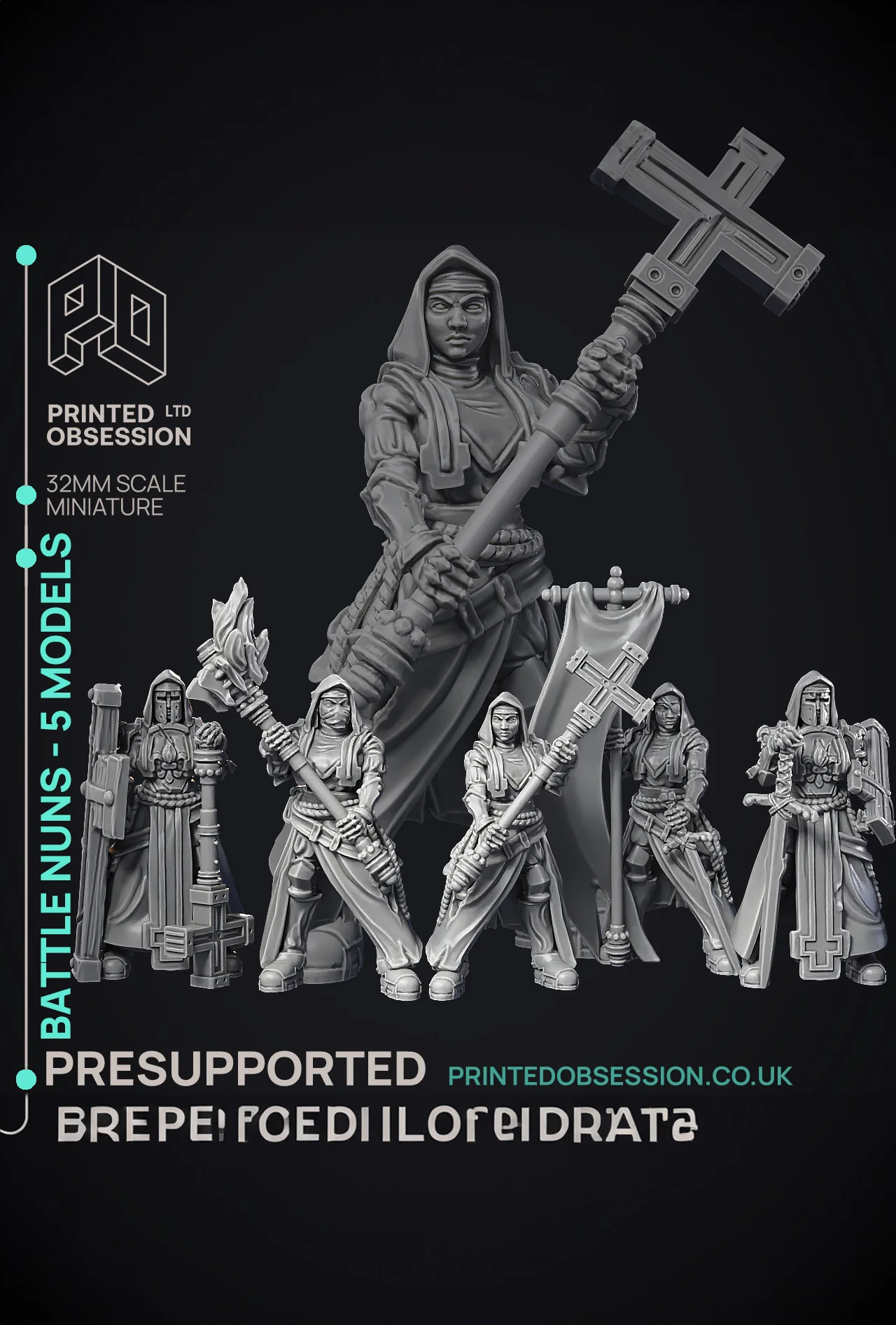Battle Nuns - 5 Models - PRESUPPORTED - Heaven Hath No Fury - 32 mmm 3d model