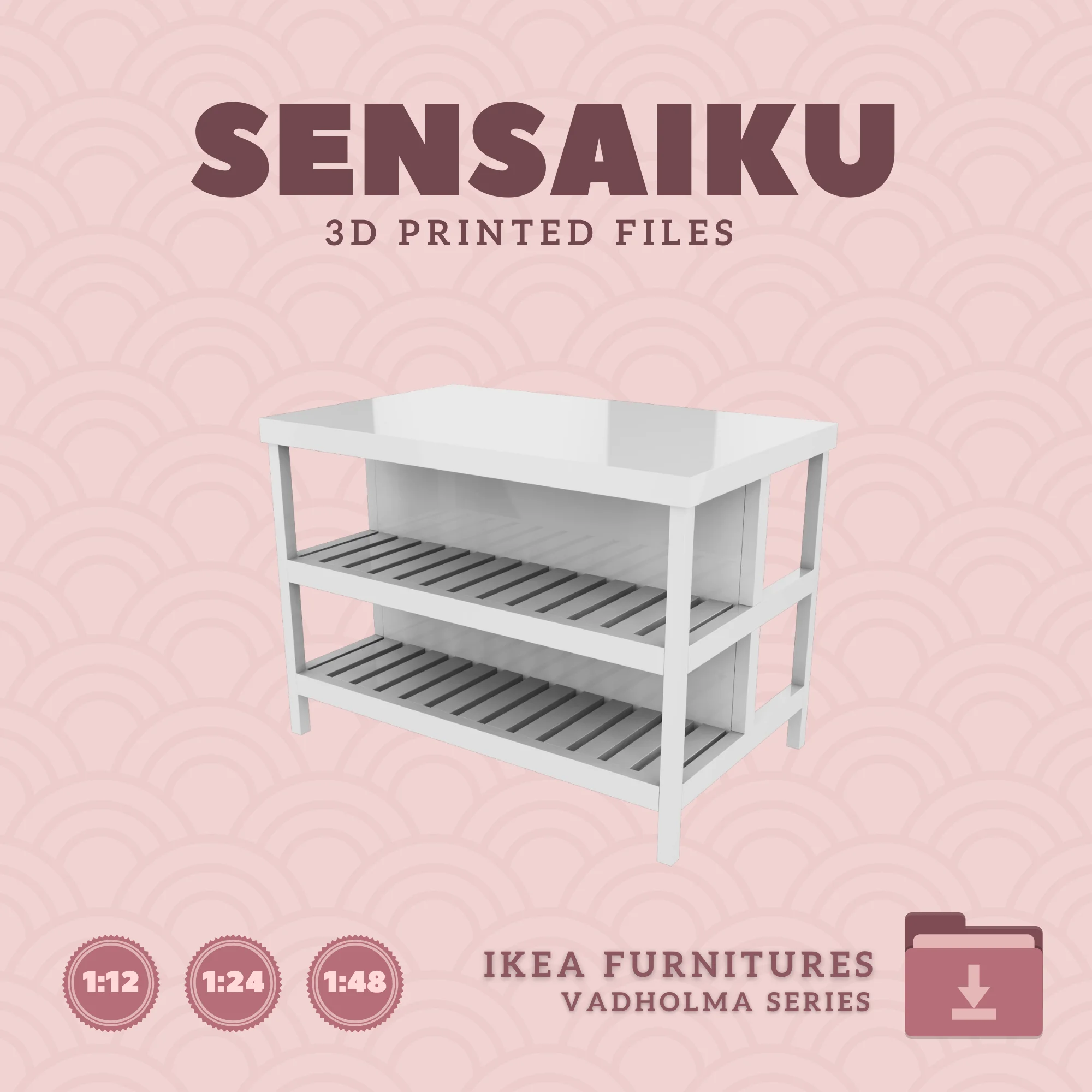 Miniature Replica 04. VADHOLMA Kitchen island V2 for Miniature Dollhouse - IKEA - 3D Print Instant D 3d model