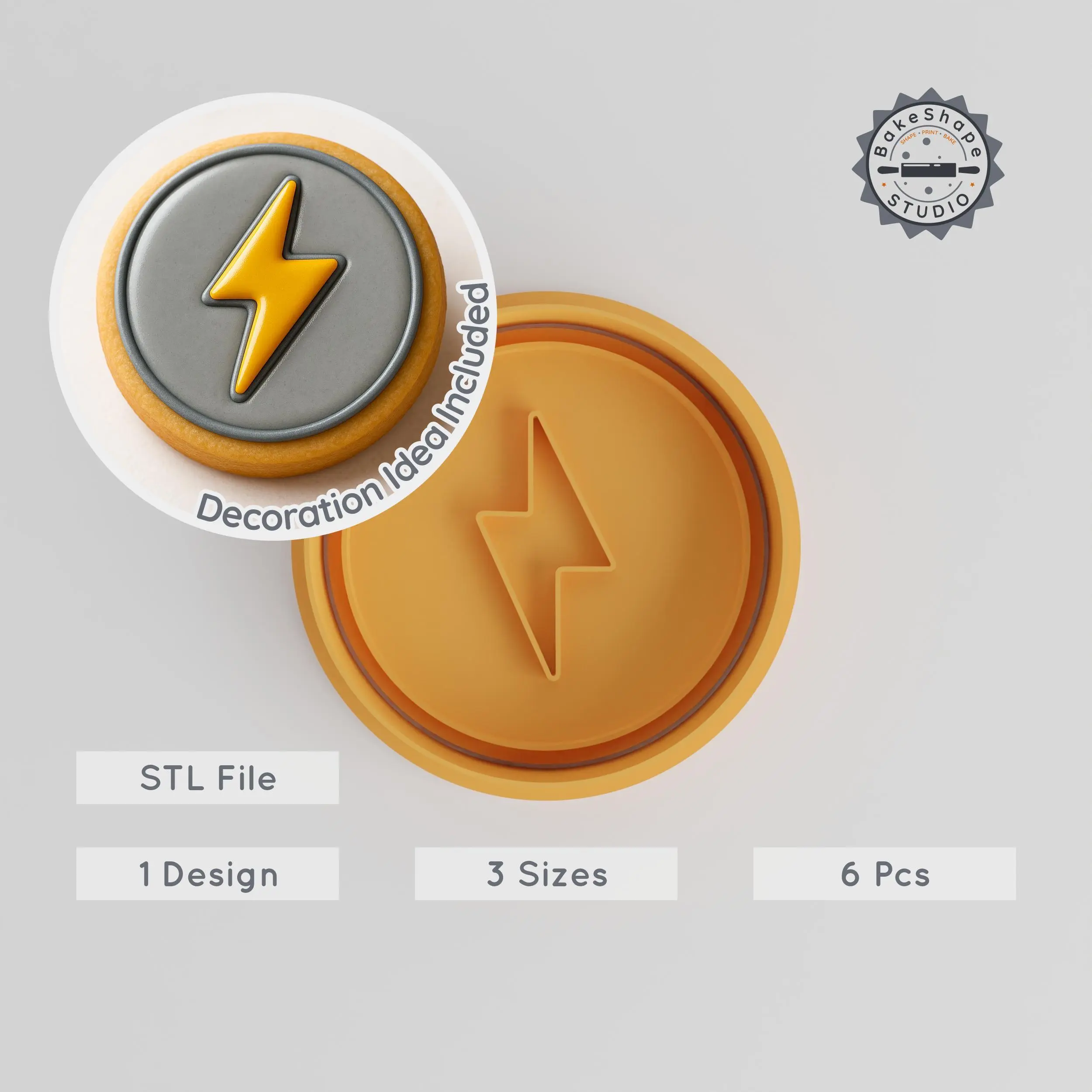 Energy Shape Cutter & Stamp, Cookie & Fondant Tool Set, Power-Up Bolt Design, Multi-Size (S/M/L) PRODUCT_8 3d model