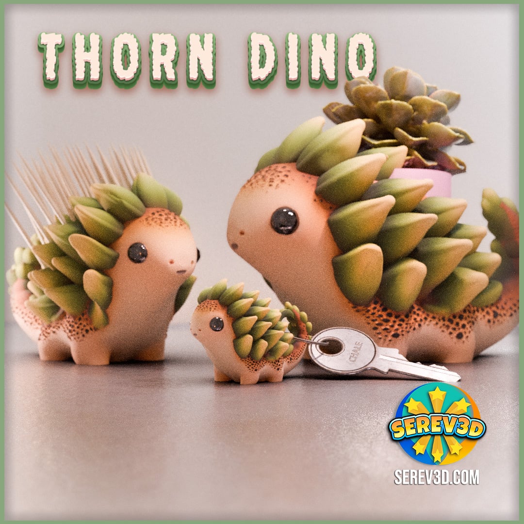 Thorn Dino - Flexi Keychain, Toothpick & Plant Holder, No Supports 3D Print STL/3MF 3d model