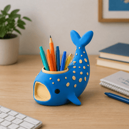 Blue Whale Desk Organizer - Cute Ocean-Themed Stationery Stand 3d model