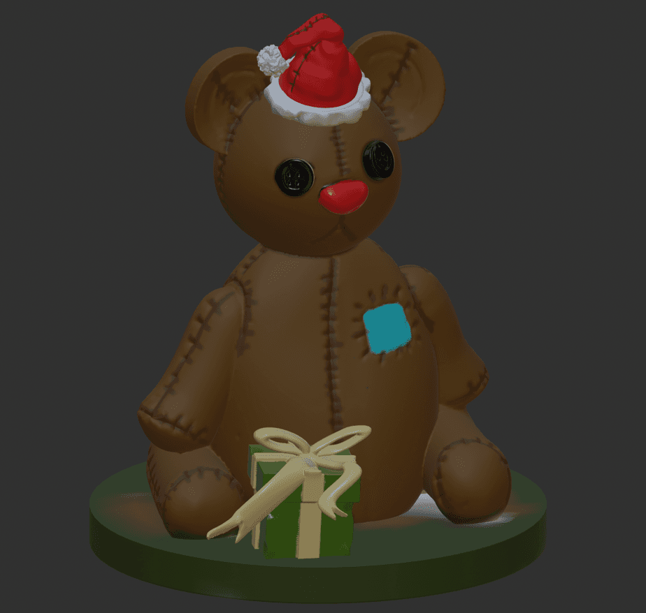 CHRISTMAS TEDDY WITH SANTA HAT AND PRESENT BOX 3d model