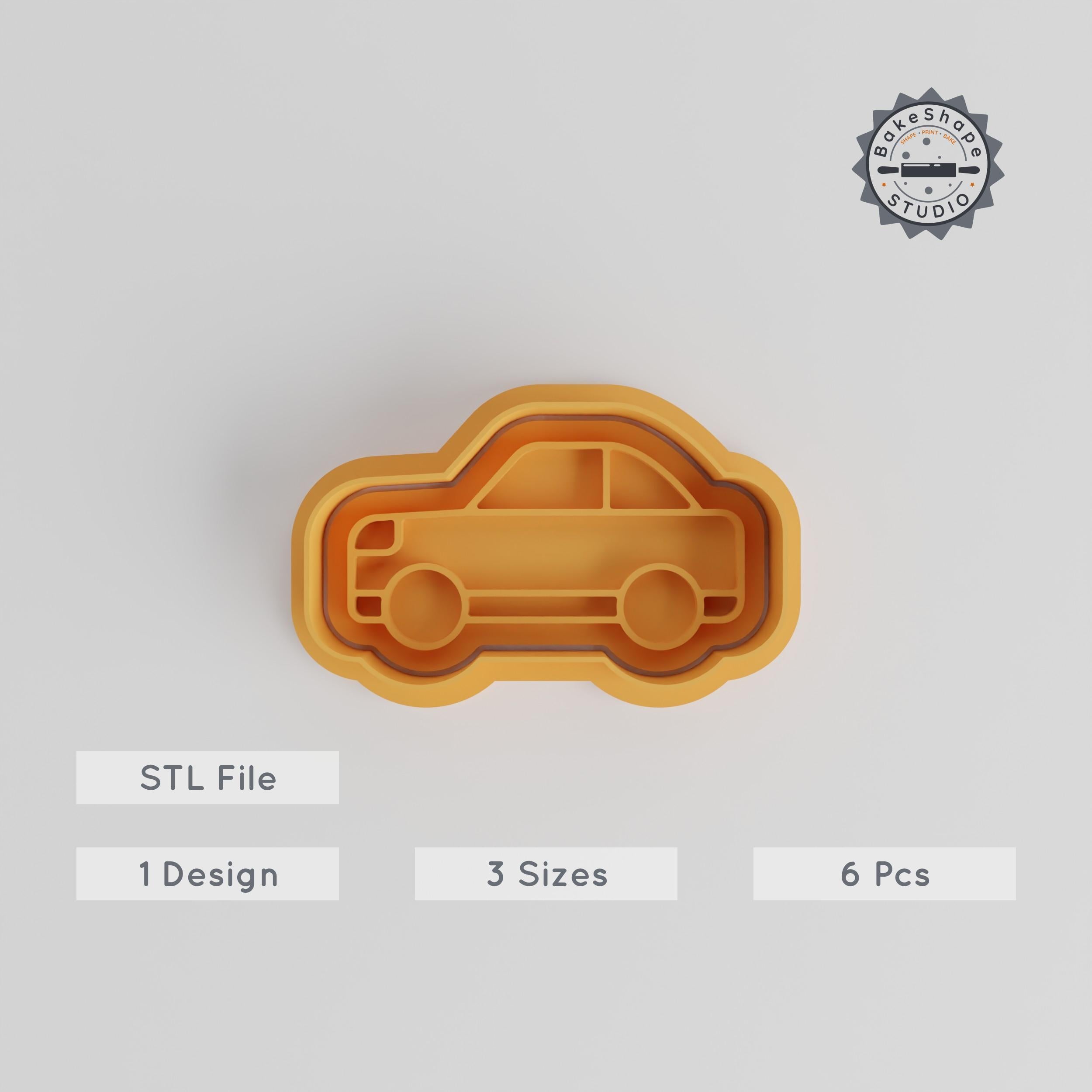 Car Shape Cutter & Stamp, Cookie and Fondant Tool Set, Includes 3 Sizes: S/M/L, 6 Pieces Total, Automobile & Vehicle Designs PRODUCT_3203 3d model