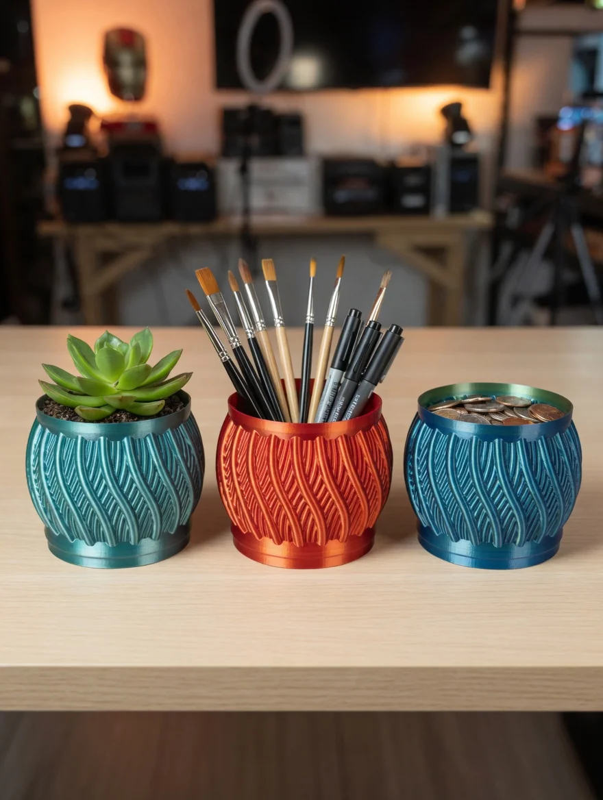 Woven Texture Pot – Versatile Mini Vase & Organizer (Print in Any Color!) 3d model