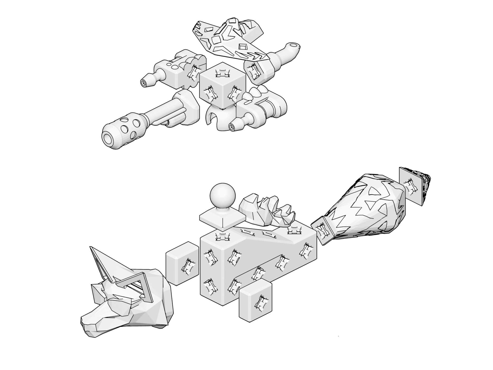PrintABlok Fire Fox Articulated Robot Construction Toy 3d model
