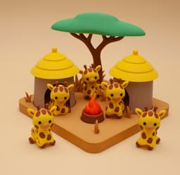 Giraffe African Village 3d model