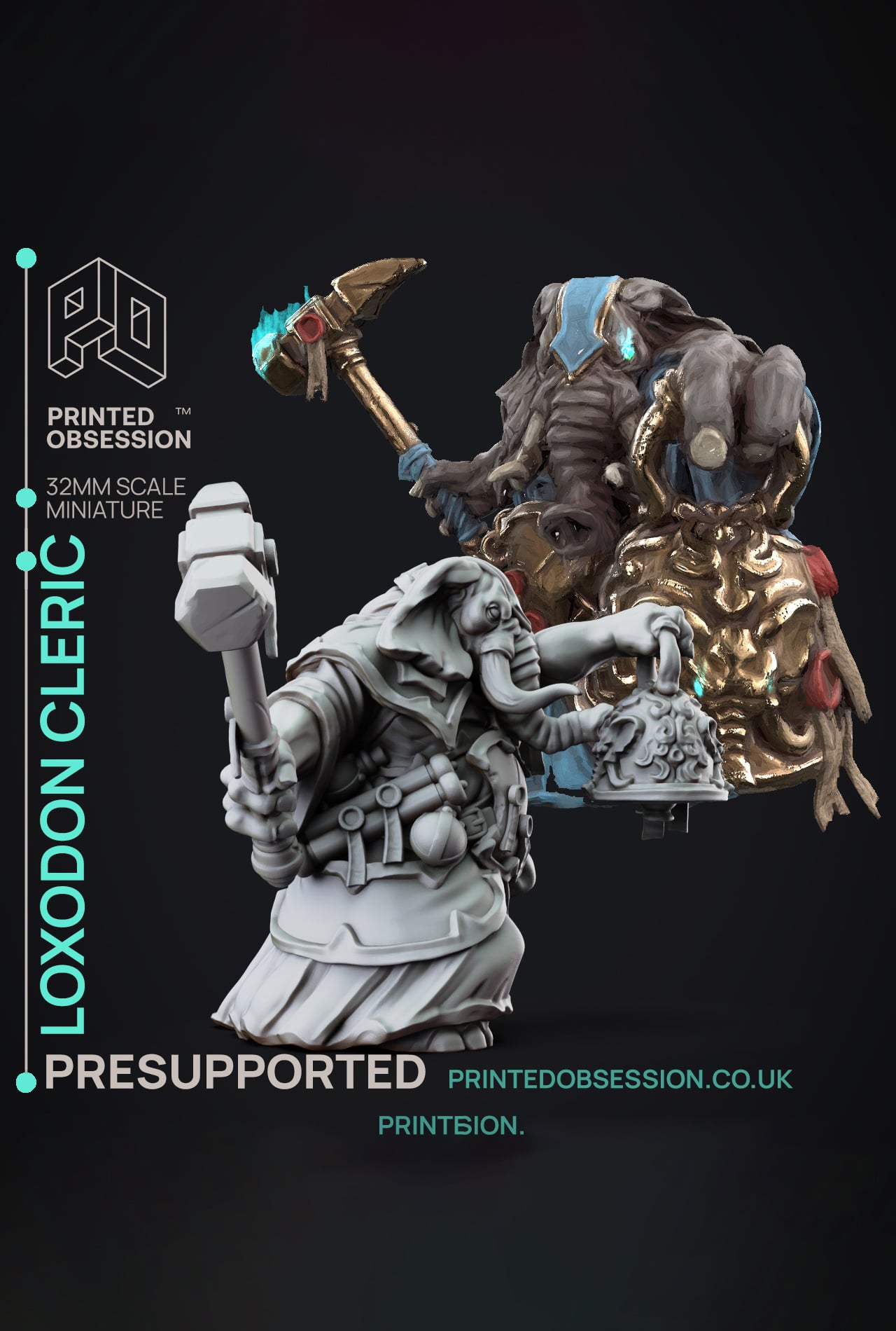 Loxodon Cleric - Lady of Pox - PRESUPPORTED - Illustrated and Stats - 32mm scale 3d model