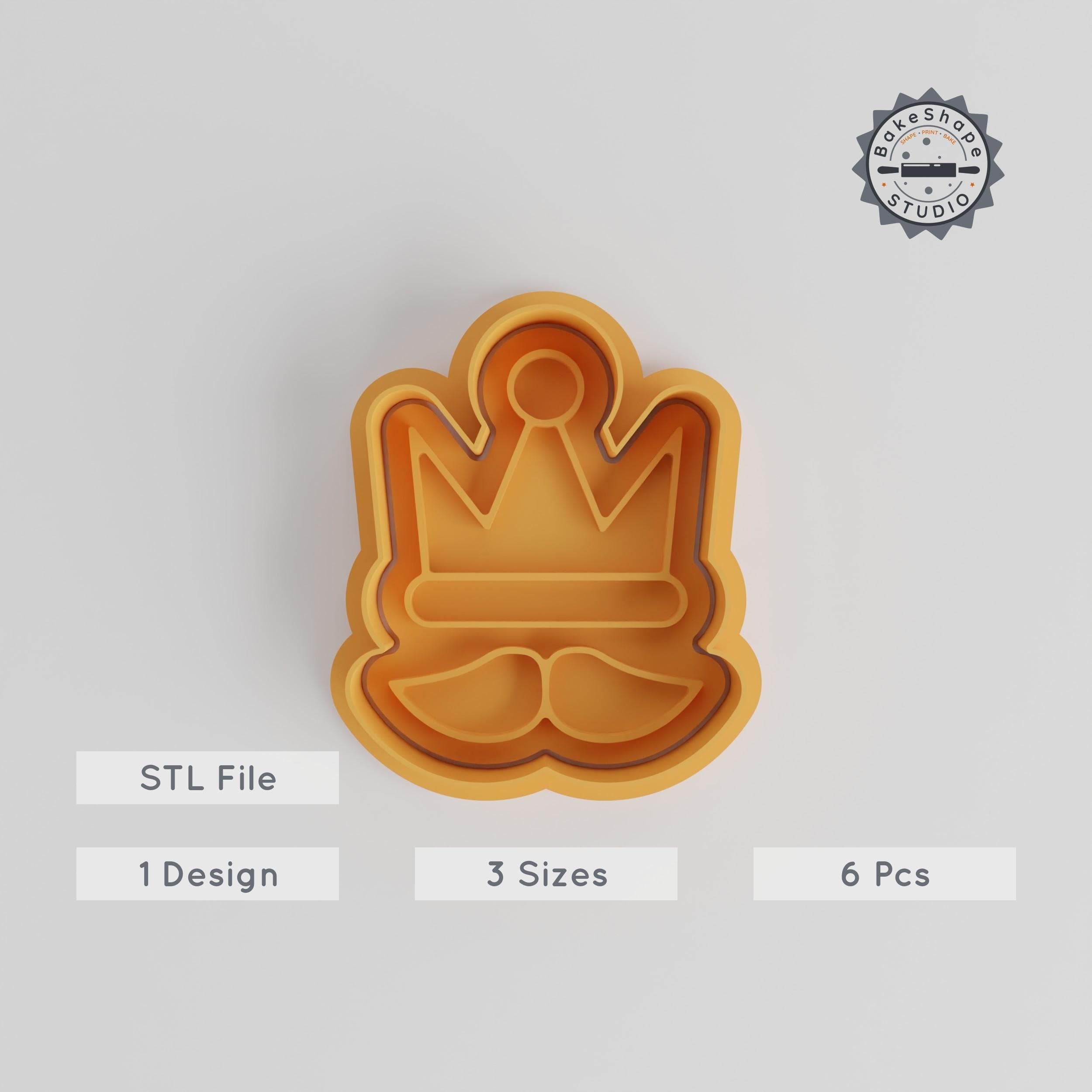 Hipster Crown Cutter & Stamp Set, 6-Piece, Quirky Moustache Tiara Cookie Fondant Craft, Party Props, Small Medium Large Sizes PRODUCT_4894 3d model