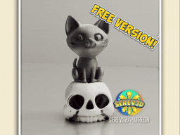 Cat on Skull - Spooky Halloween Figurine - No Supports 3D Print STL/3MF 3d model