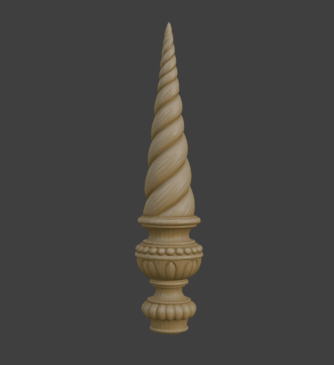 Spiral Unicorn Horn Staff Topper Finial – Fantasy Horn Prop - ACME mop thread version, 25 mm opening 3d model