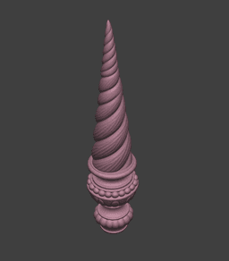 Spiral Unicorn Horn Staff Topper Finial – Fantasy Horn Prop - ACME mop thread version, 25 mm opening 3d model