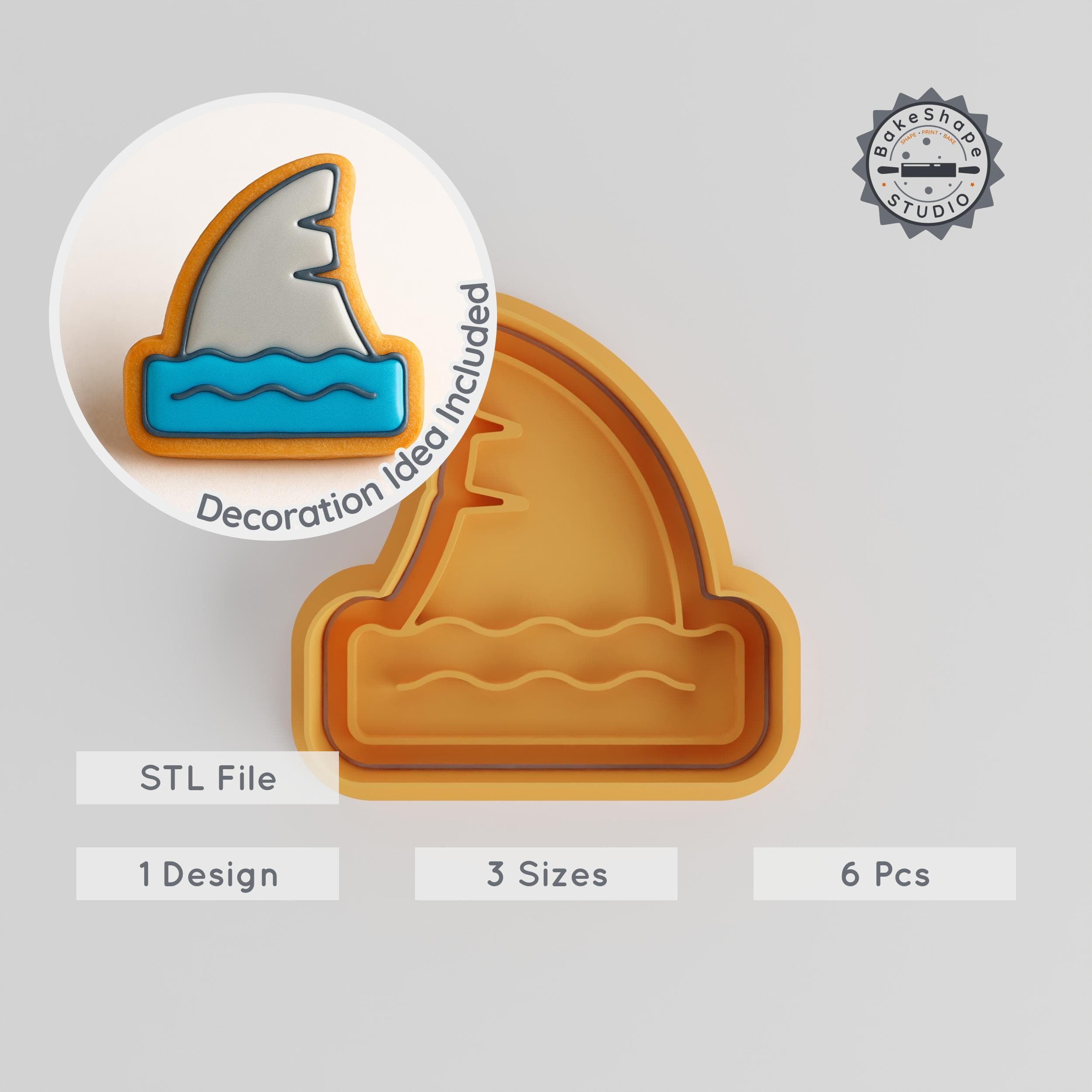 Shark Fin Ocean Shape Cutter & Stamp, Cookie & Fondant Tool Set, Small Medium Large, 6-Piece Marine Fin Collection PRODUCT_1137 3d model
