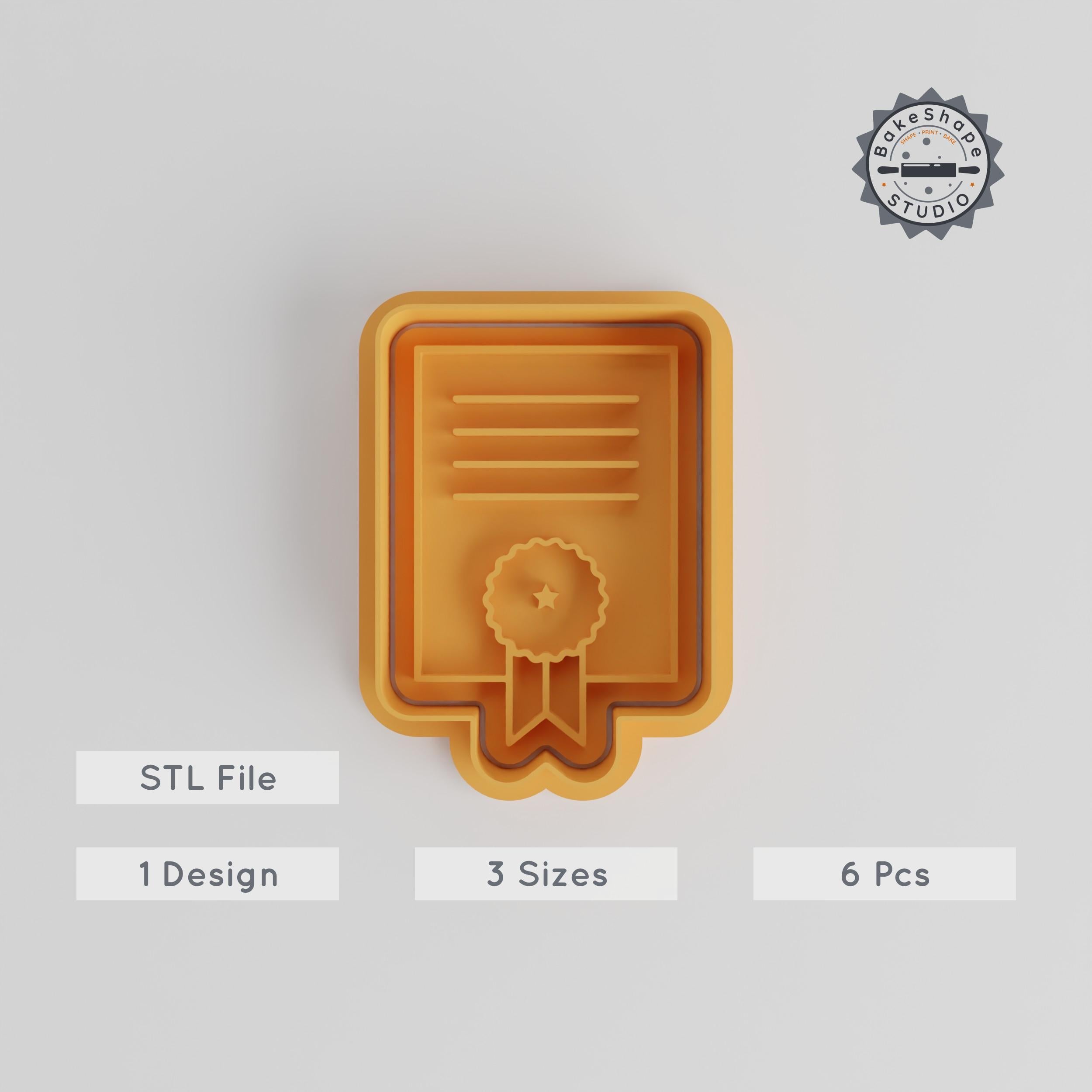 Diploma & Achievement Shape Cutter Stamp Set, Perfect for Cookies & Fondant, Certificate School Badge, 6 Piece SML Sizes Collection PRODUCT_2911 3d model