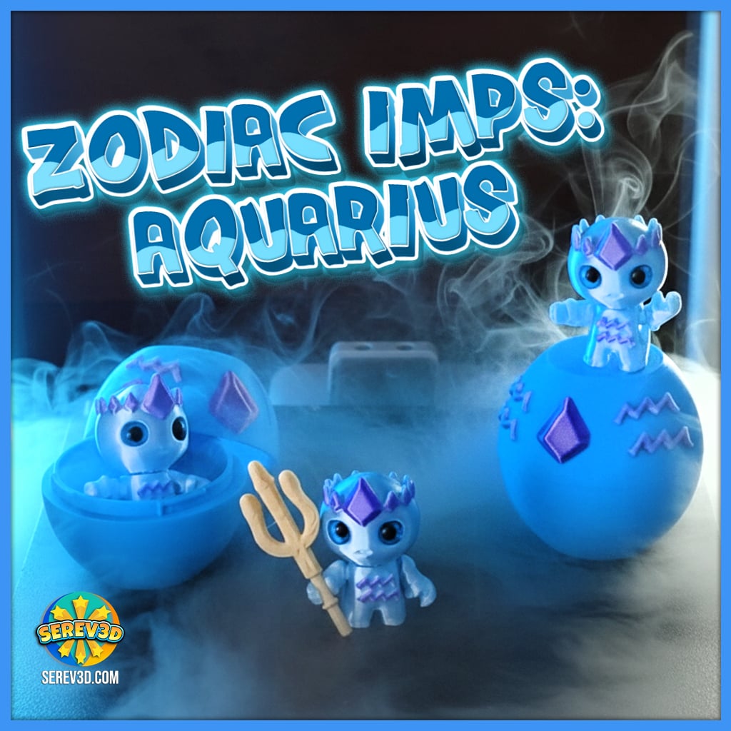 Aquarius Flexi Imp - Zodiac Imp Collection Part 2 - Keychain & Straw Buddy, No Supports 3D Print STL 3d model