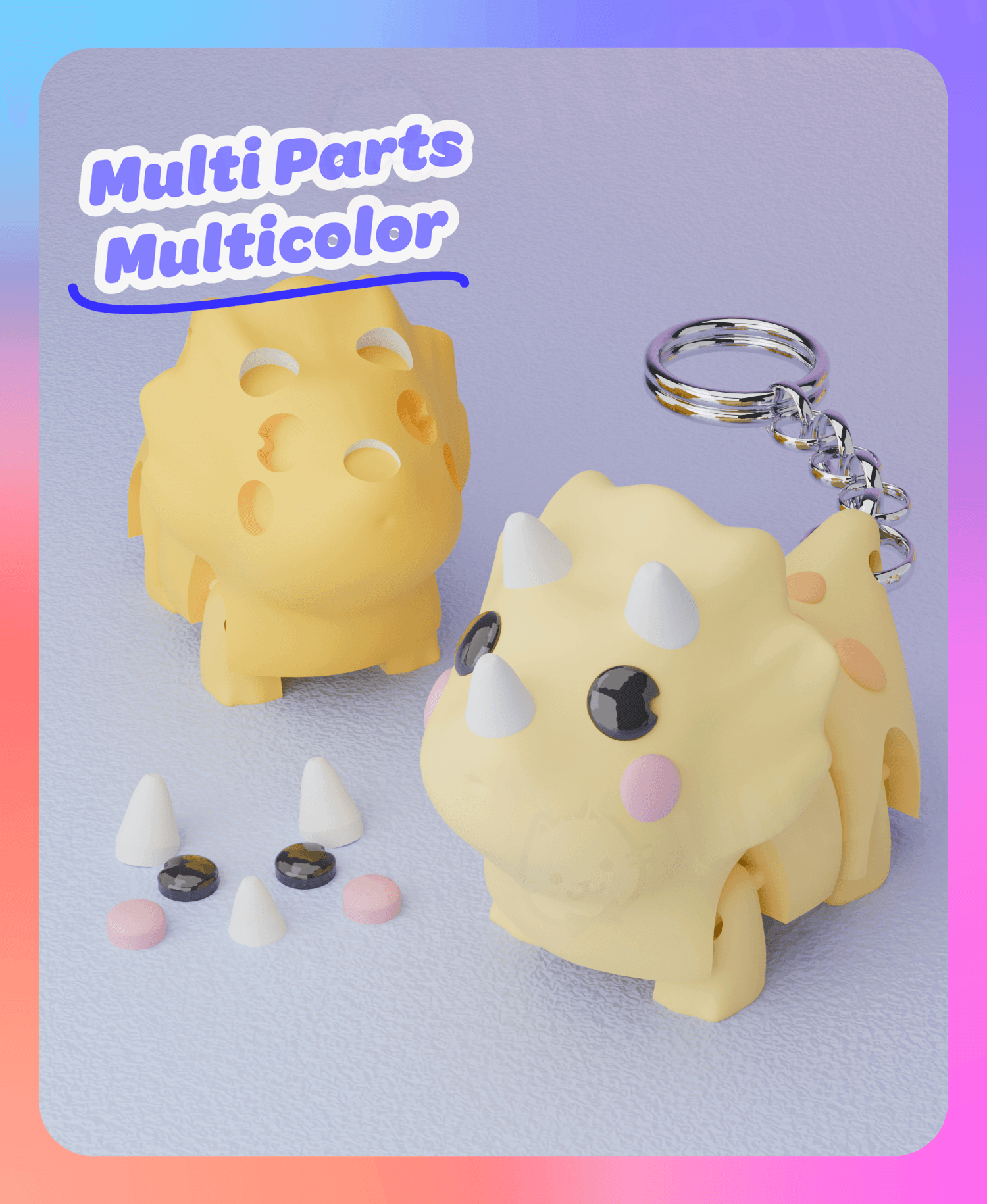 Flexi Triceratops Trecelia Keychain (Multicolor & Separated Parts) 3d model