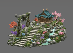Japanese Sakura Shrine Garden STL File for 3D Print 3d model