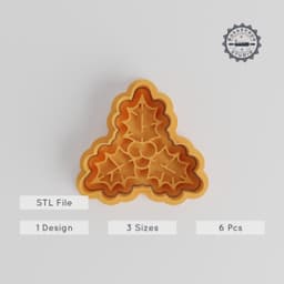 Holly Leaf Cookie Cutter & Stamp Set, Christmas Leaf Fondant Tools, Festive Decoration, Holiday Baking, S/M/L Sizes, Seasonal Berry Design PRODUCT_4258 3d model