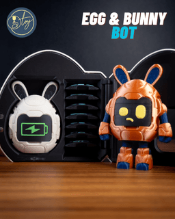 TRANSFORMING EGG-BOT & BUNNY-BOT WITH MODULAR STORAGE CASE 3d model
