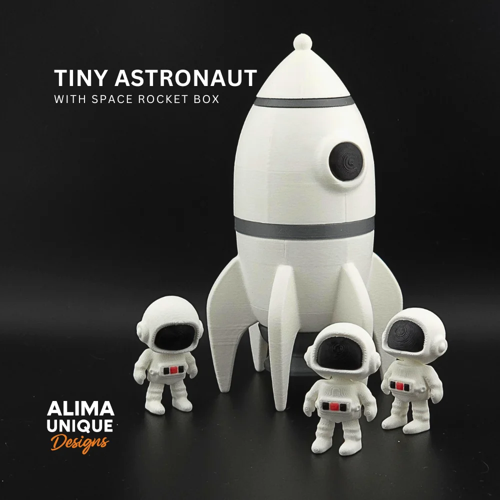 Tiny Astronaut with Space Rocket Box / Keychain / Articulated Fidget Toy 3d model