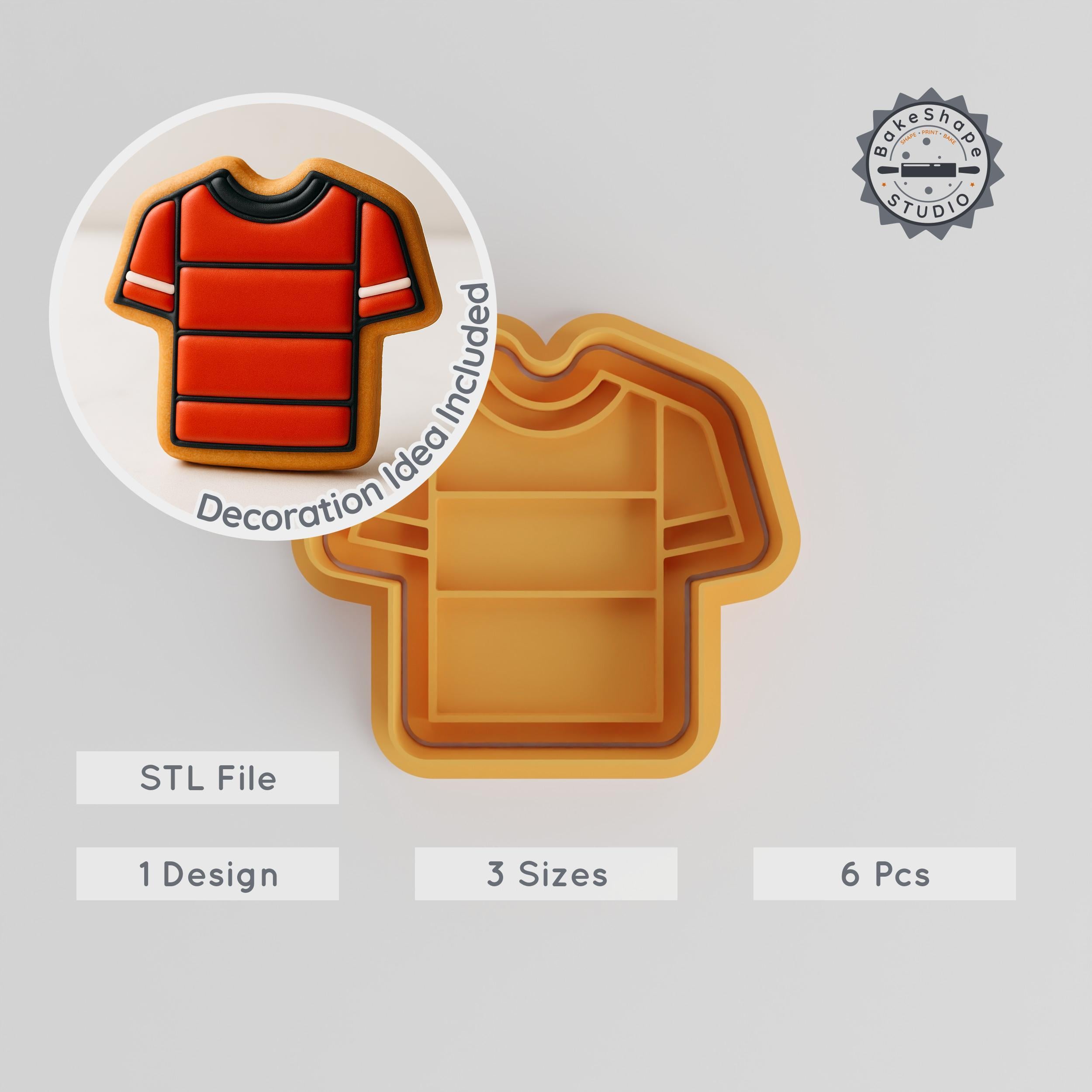 Soccer Jersey Cutter & Stamp Set, Perfect for Cookies & Fondant, Sportswear Themed, 6 Pieces, S/M/L Design PRODUCT_592 3d model