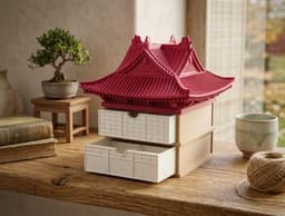 Pagoda Drawer Organizer - Asian Inspired Storage Box 3d model