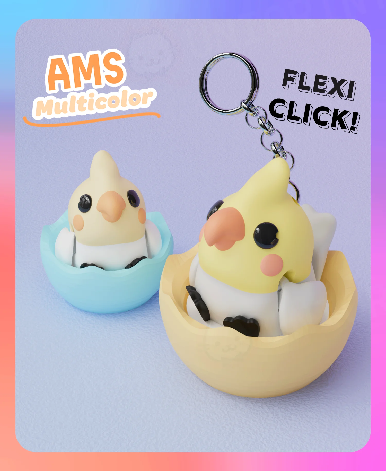 Cockatiel Parrot flexi Clicker & Keychain (Multicolor) 3d model