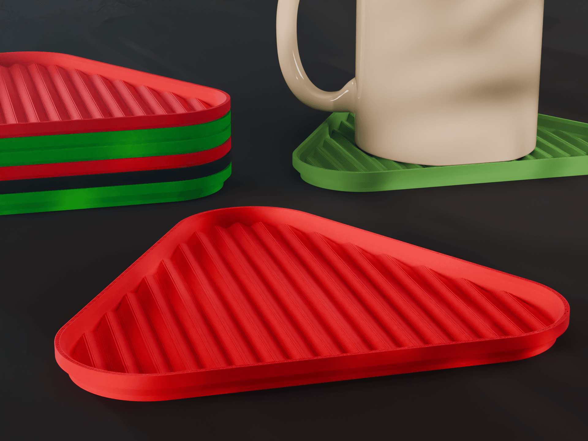 Stackable Wavy Triangle Coaster Set 3D Print STL File | 3 Sizes 3d model