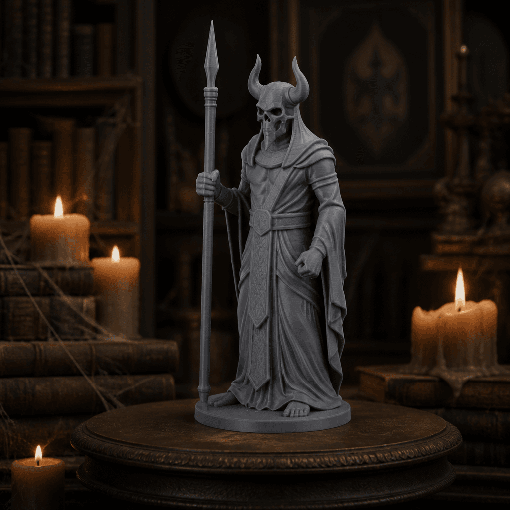 Horned Guardian Sculpture Fantasy Warrior with Spear 3d model