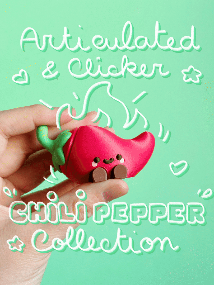 Cute Articulated & Clicker Chili Pepper | Print-in-place 3d model