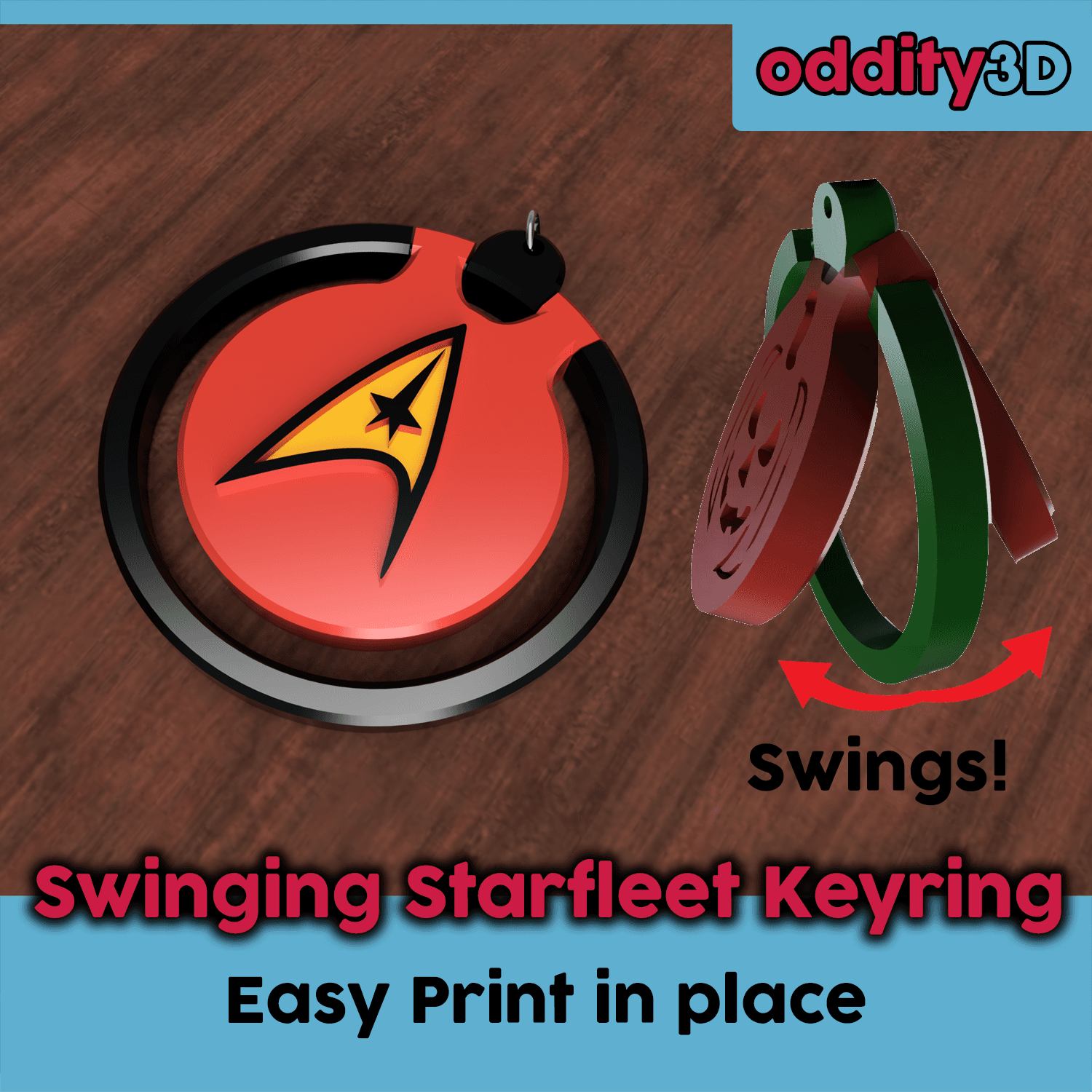 Starfleet Swinging Keyring (Easy, Quick Print) 3d model