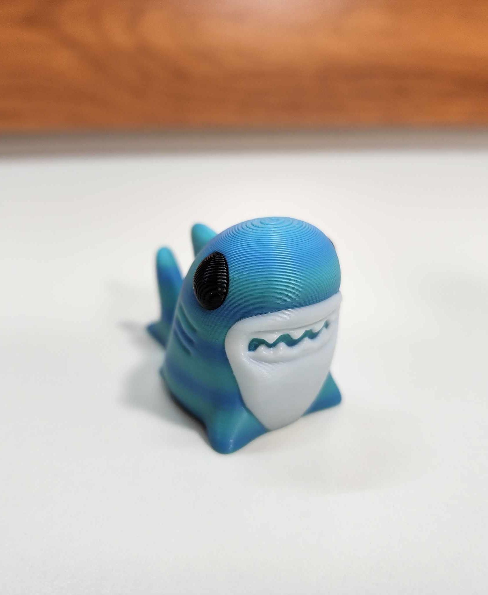 Hello Sharkie - I forgot to paint his mouth but this is a great print!  I used bambu color change gradient filament for the blue. - 3d model