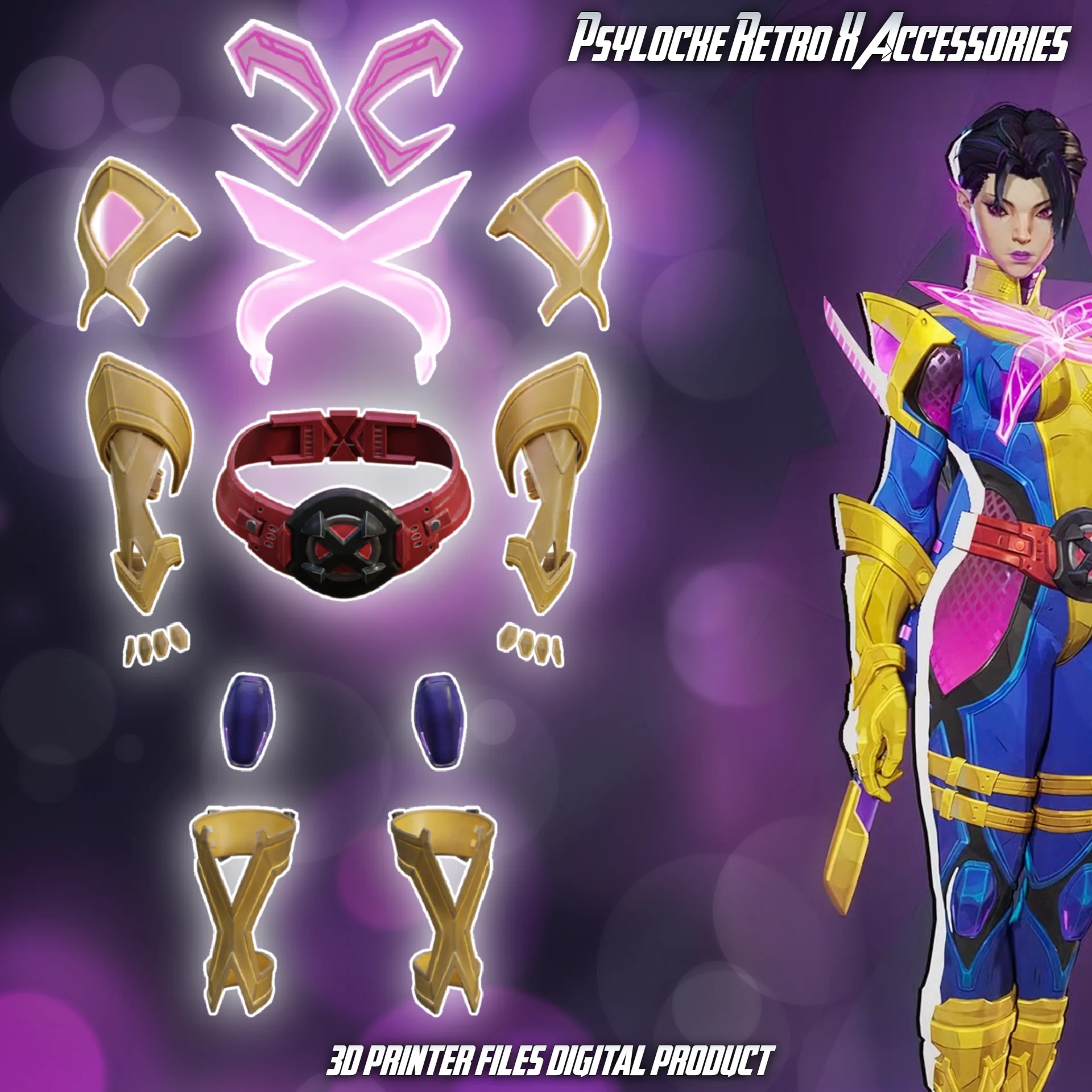 Psylocke Retro X Uniform Cosplay Accessories Marvel Rivals 3d model