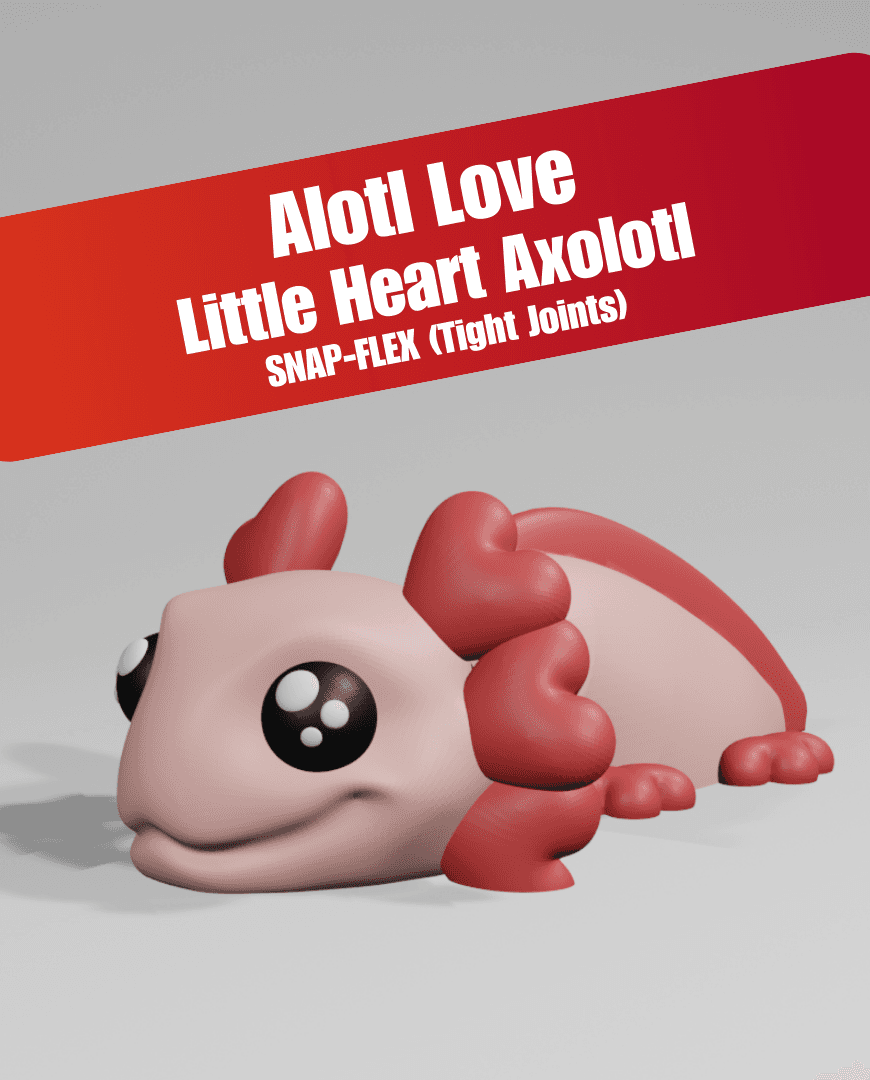 Alotl Love, Little Heart Axolotl - Articulated Snap-Flex Fidget Toy (Tight Joints) 3d model