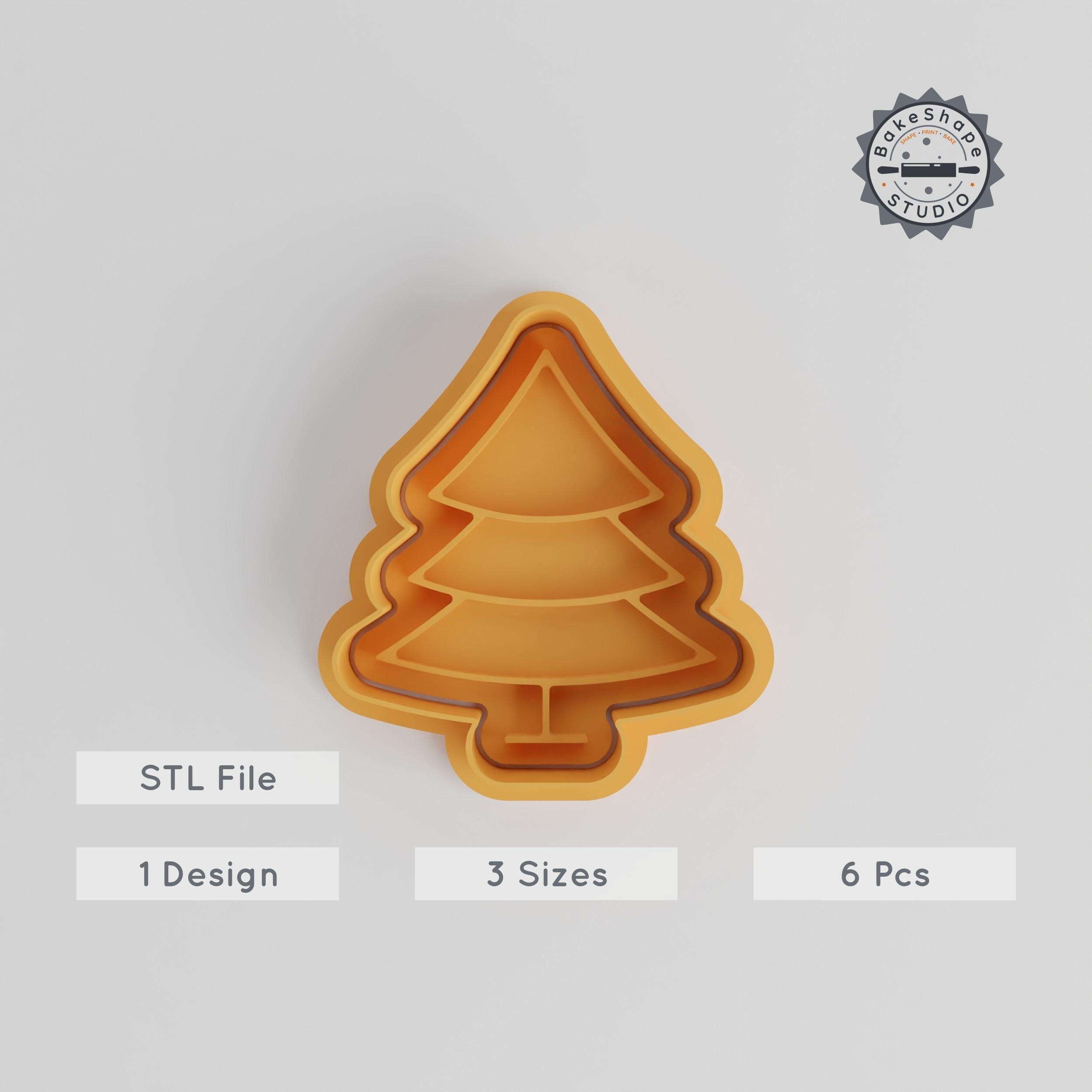 Pine Tree Cookie Cutter & Stamp Set, Perfect for Cookies & Fondant, Nature Christmas Tree, Evergreen Conifer Shapes, Set of 6 in S/M/L PRODUCT_4921 3d model
