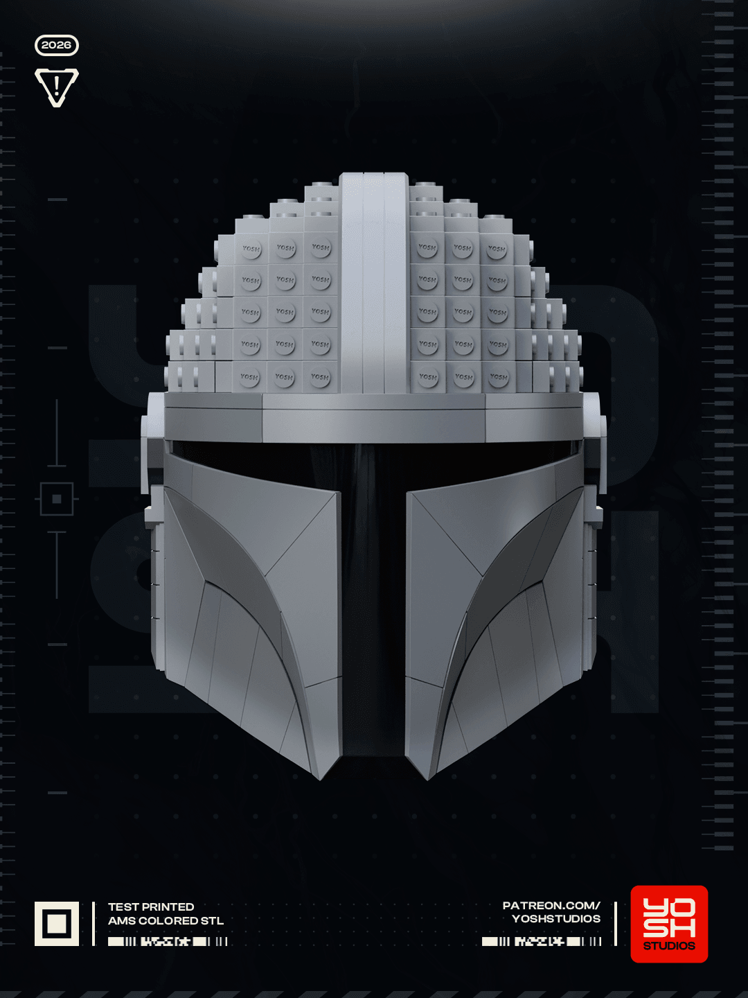 Mandalorian Brick Helmet 3D Printer STL - FREE FILE!!! 3d model