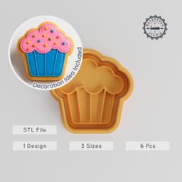 Muffin Shape Cutter & Stamp, Bakery Dessert Cookie & Fondant, 3 Sizes, 6-Piece Collection PRODUCT_235 3d model