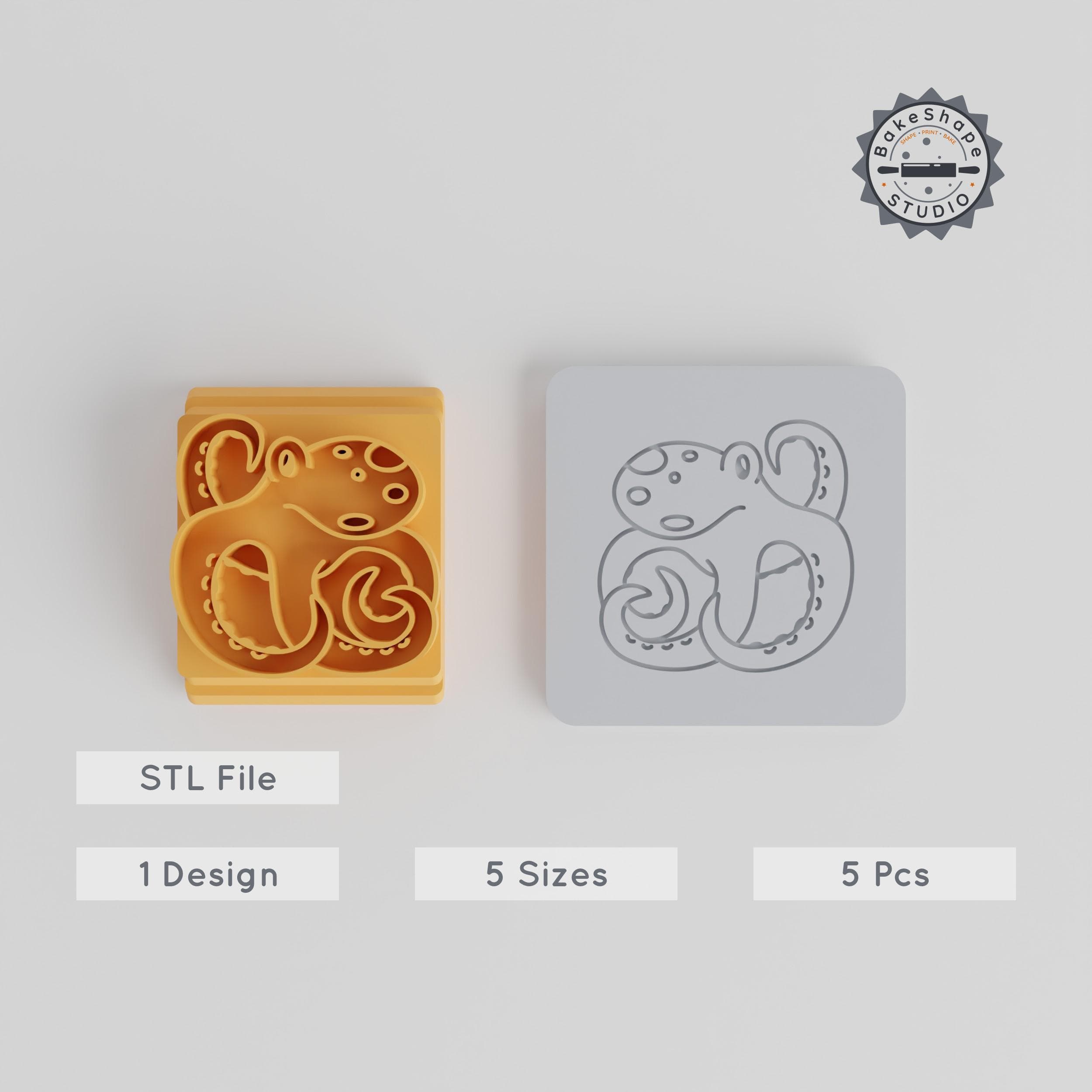 Octopus Stamp Tile Set, 5 Sizes 20-40mm, Perfect for Clay, Cookies & Fondant, Sea Life Motif, Cute Marine Creature Decor PRODUCT_5617 3d model